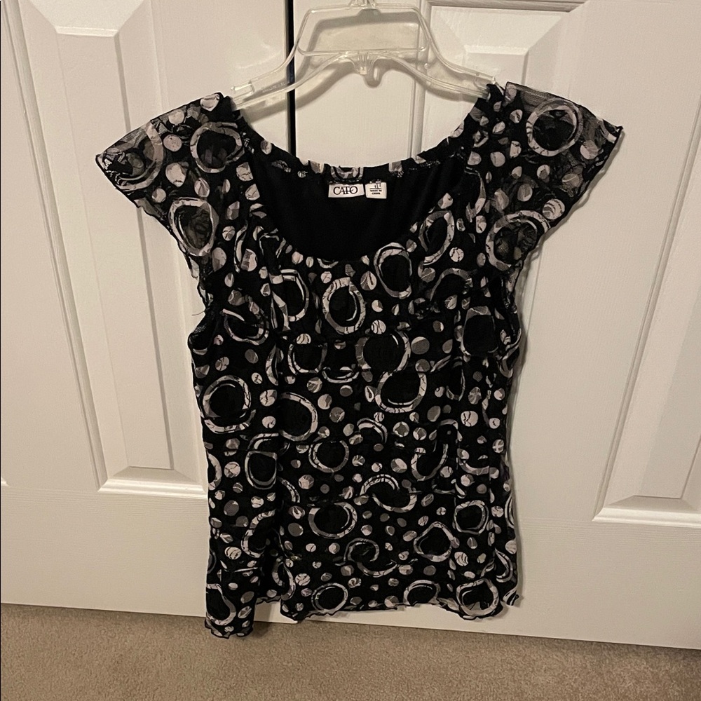 Cato Women's Black/Gray Circle Pattern Blouse Large (Good)